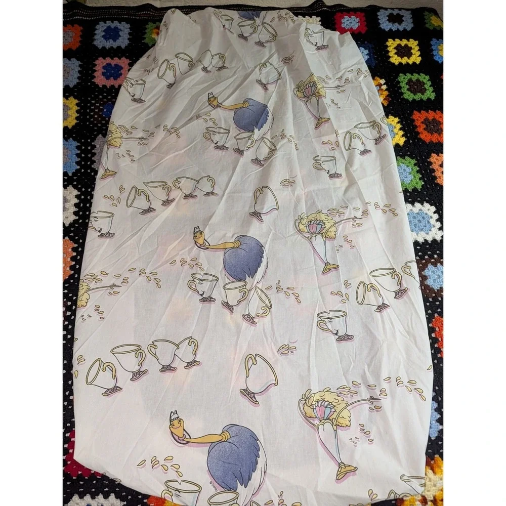 Disney Beauty and the Beast Tea Cup Vintage 2 Piece Crib Size Fitted & Sheet Set